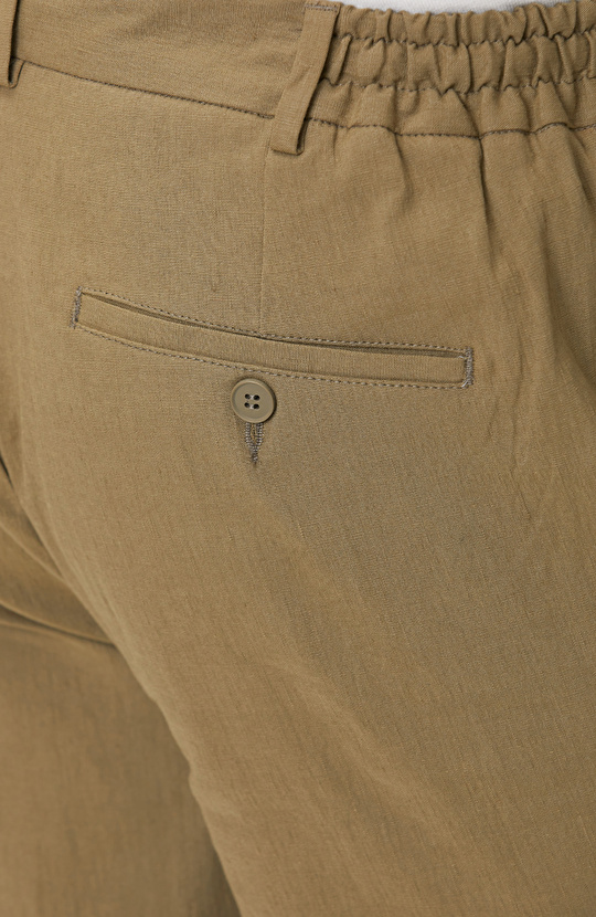 Haki Keten Karışımlı Pantolon