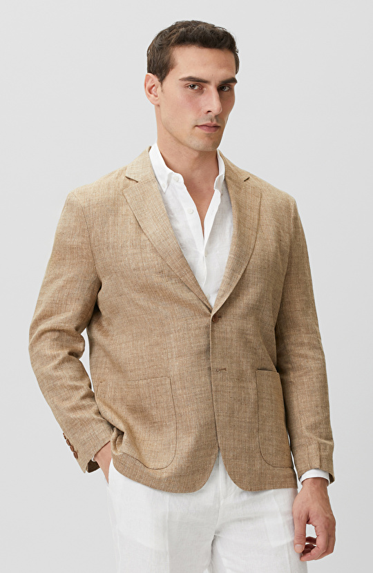 Limited Bej Balıksırtı Keten Karışımlı Ceket