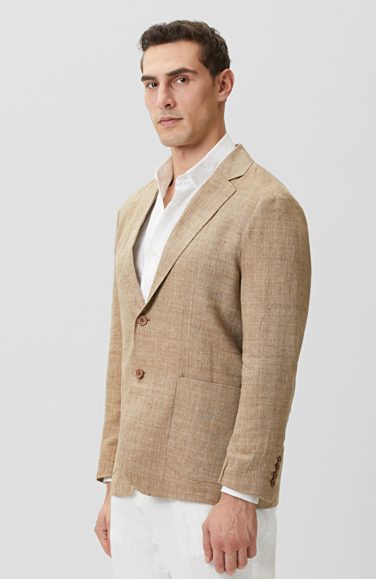 Limited Bej Balıksırtı Keten Karışımlı Ceket