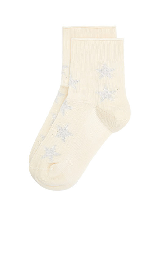 Kırık Beyaz Lureksli Kadın Çorap