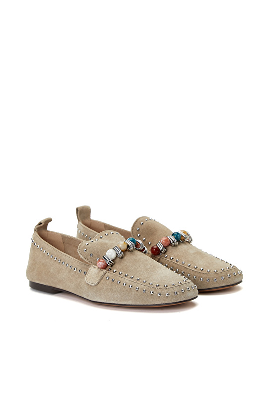 Stone Clasp Detailed Women's Leather Loafer