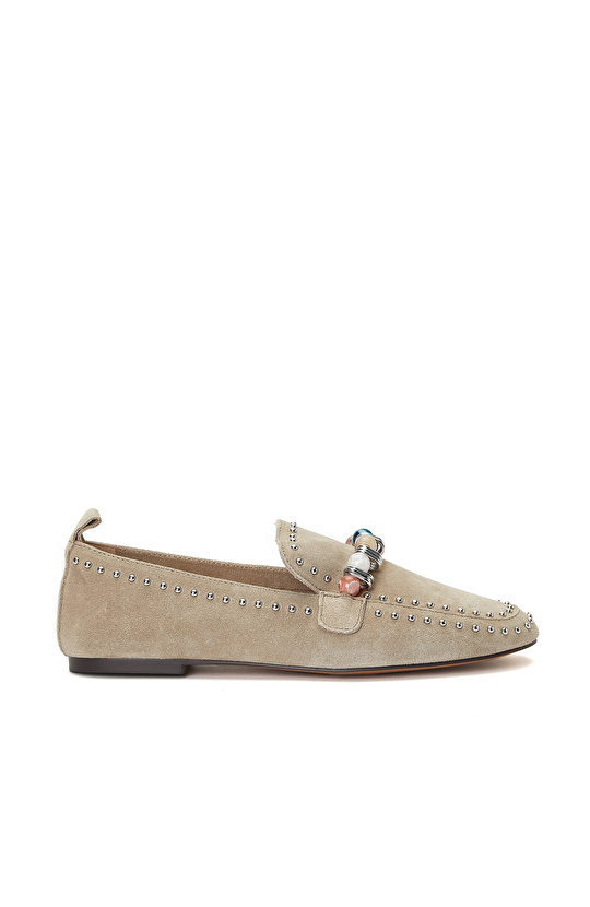 Stone Clasp Detailed Women's Leather Loafer