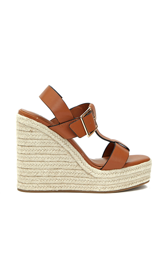 Tan Buckle Detailed Women's Leather Sandals