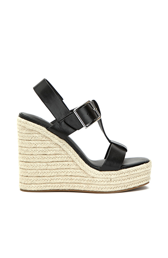 Black Buckle Detailed Women's Leather Sandals