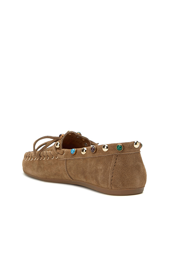 Tütün Taşlı Püsküllü Kadın Süet Loafer