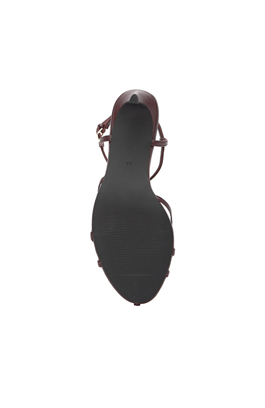 Bordo Toka Detaylı Kadın Deri Sandalet