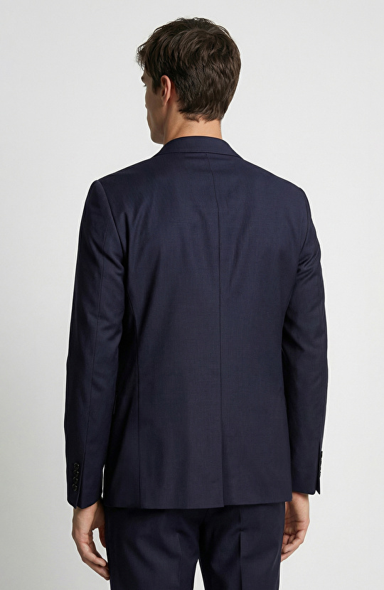 Lacivert Çizgili Yün Karışımlı Takım Elbise