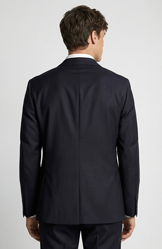 Siyah Yün Karışımlı Çizgili Takım Elbise