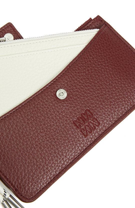 Bordo Kartlık Detaylı Kadın Cüzdan