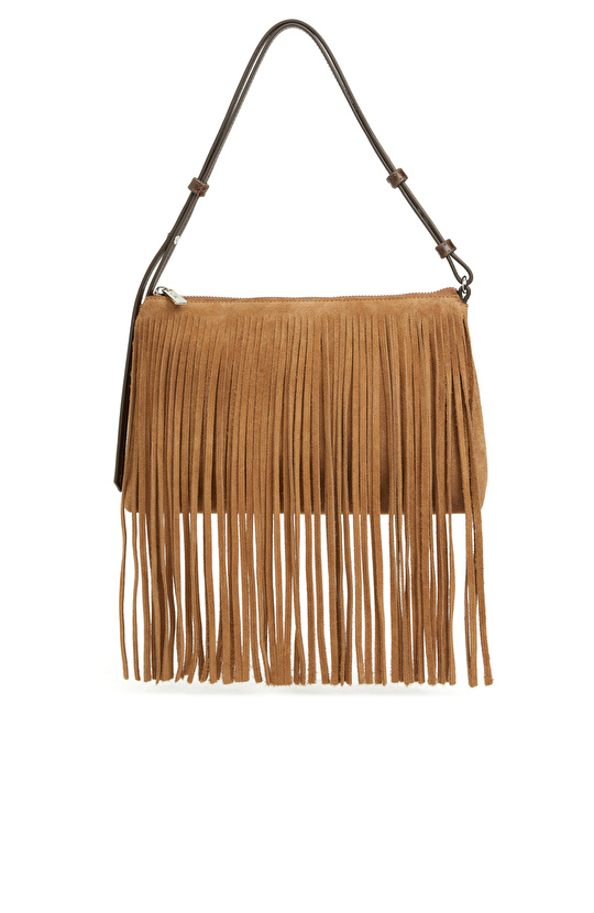 Camel Püskül Detaylı Kadın Süet Çanta