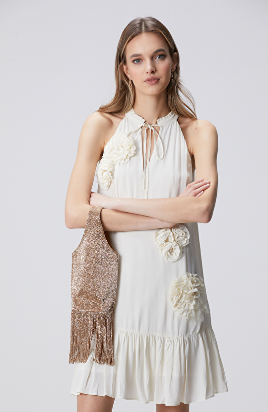 Bronz Boncuk İşlemeli Kadın Clutch