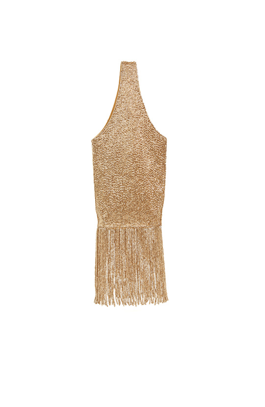 Bronz Boncuk İşlemeli Kadın Clutch