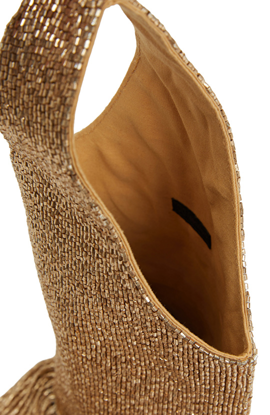 Bronz Boncuk İşlemeli Kadın Clutch