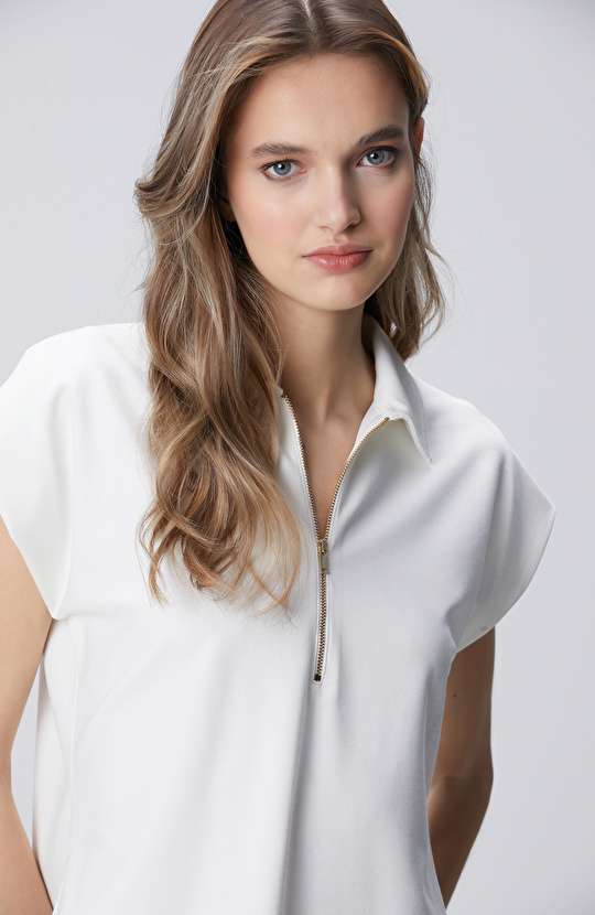 Kırık Beyaz Modal Karışımlı Sweatshirt