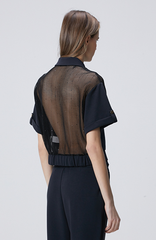 Lacivert File Garnili Modal Karışımlı Sweatshirt