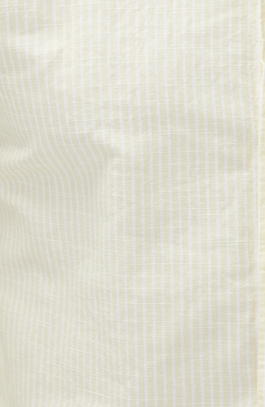 Sarı Keten Karışımlı Gofreli Çizgili Gömlek