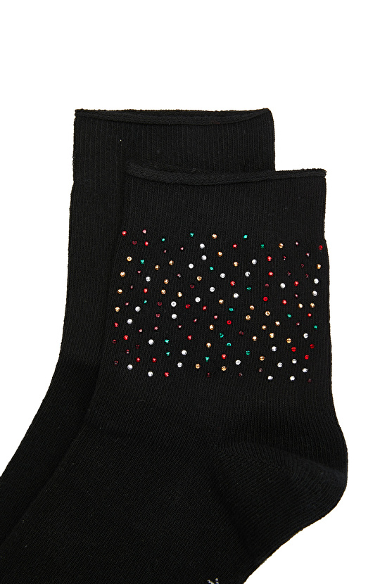 Siyah Taşlı Kadın Çorap