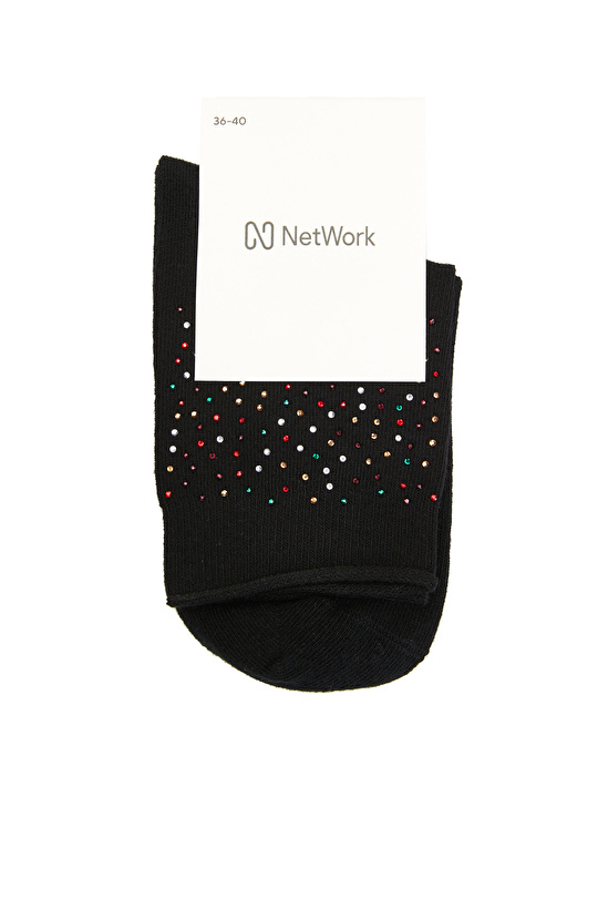 Siyah Taşlı Kadın Çorap