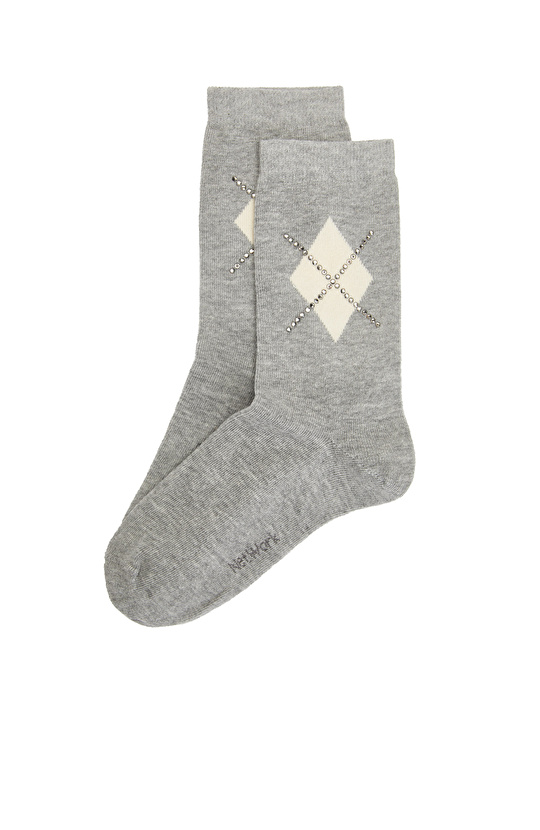 Gri Baklava Desenli Kadın Çorap