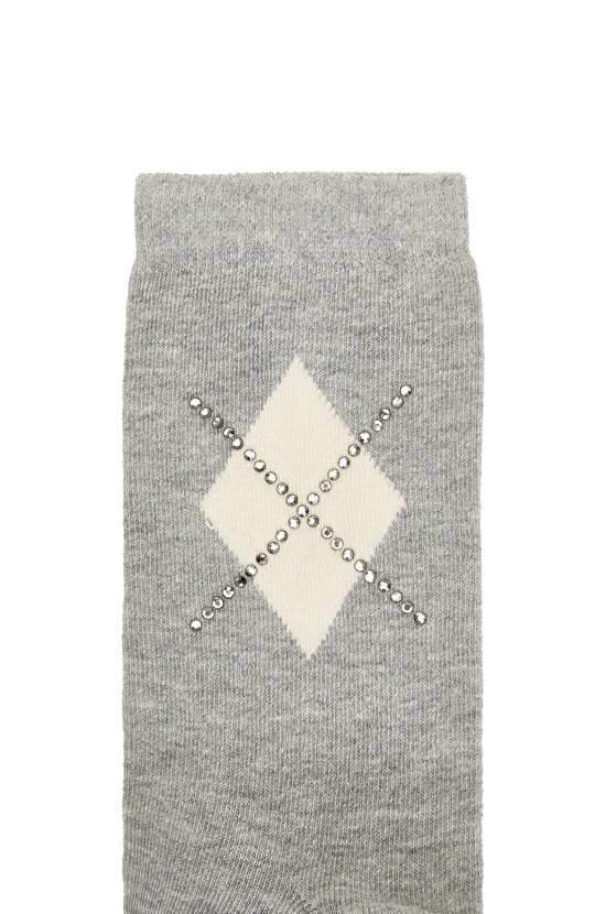 Gri Baklava Desenli Kadın Çorap