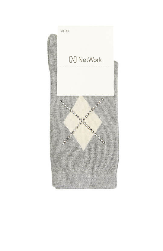 Gri Baklava Desenli Kadın Çorap