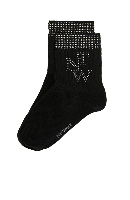 Siyah Taşlı Kadın Çorap