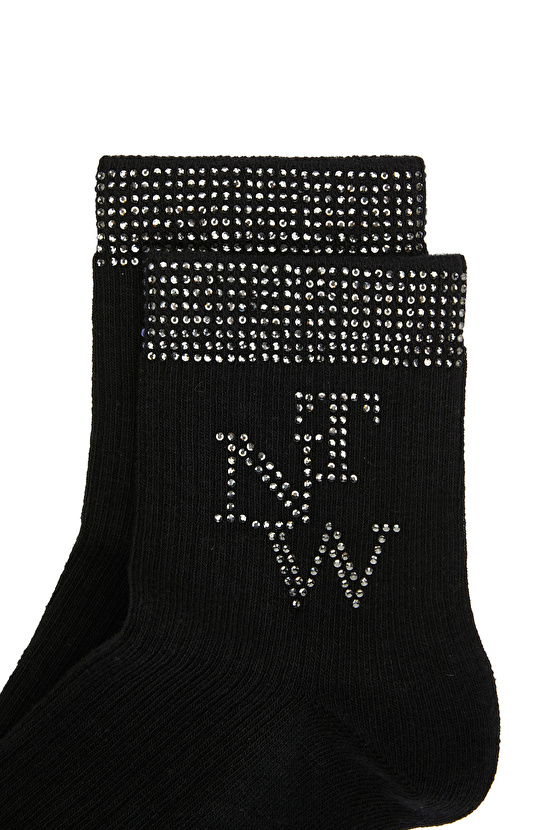 Siyah Taşlı Kadın Çorap