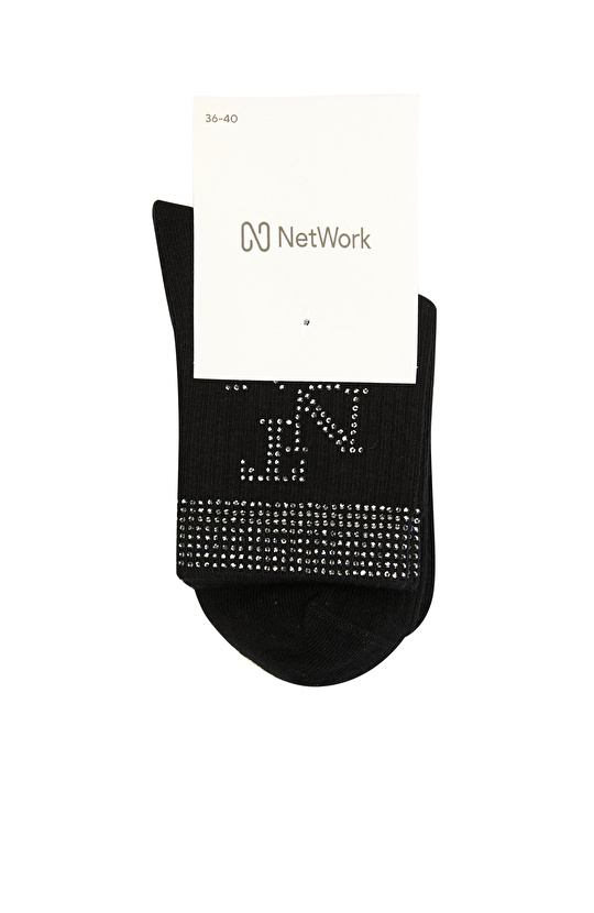 Siyah Taşlı Kadın Çorap