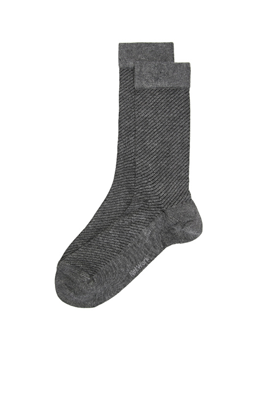 Gri Çizgili Bambu Çorap
