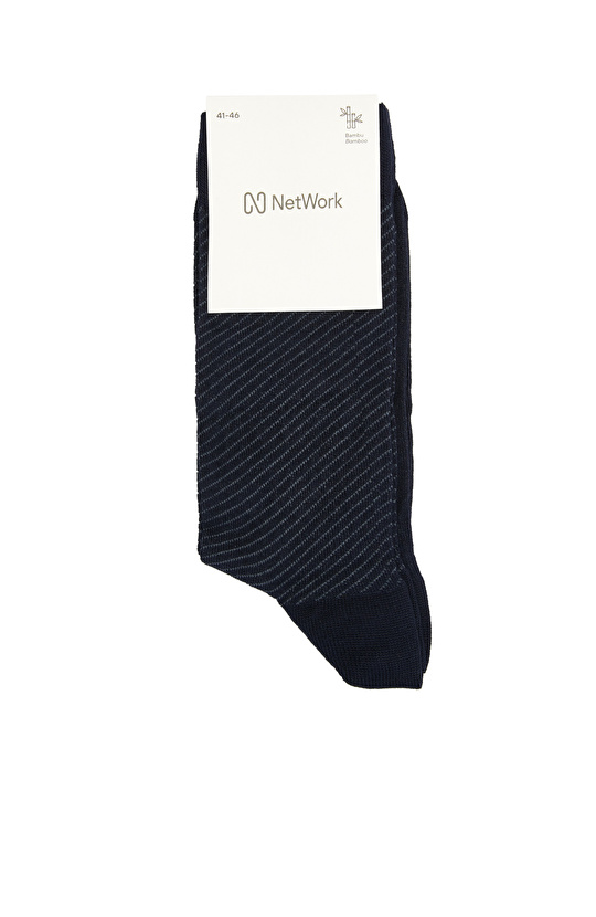 Lacivert Çizgili Erkek Bambu Çorap
