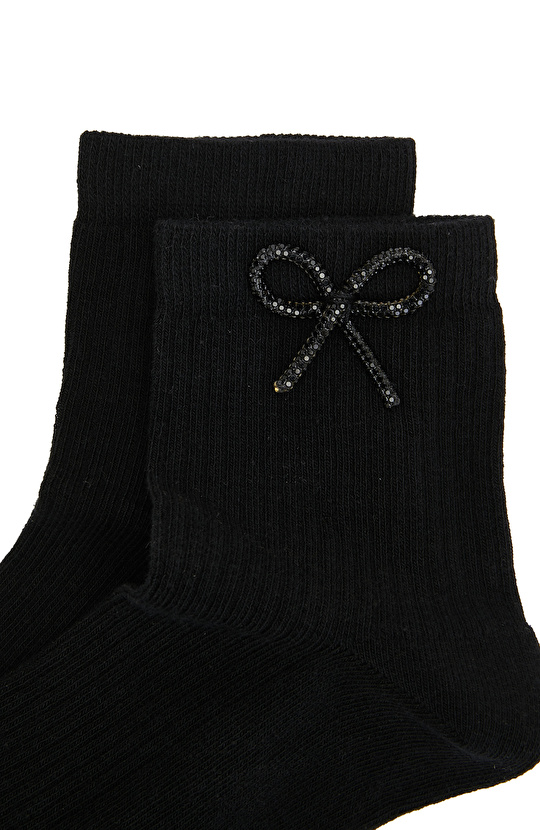 Siyah Fiyonk Detaylı Kadın Çorap
