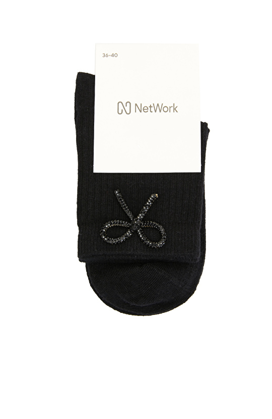 Siyah Fiyonk Detaylı Kadın Çorap