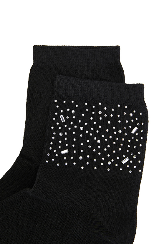 Siyah Taşlı Kadın Çorap