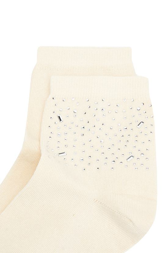 Ekru Taşlı Kadın Çorap