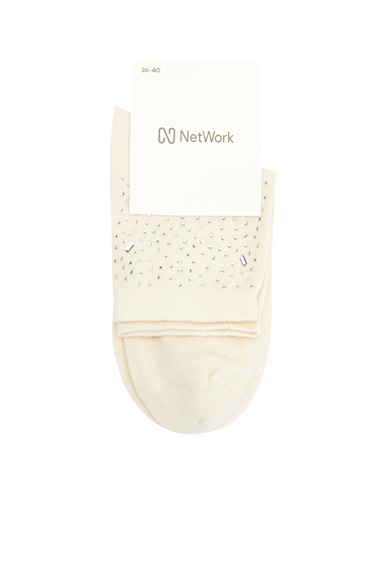 Ekru Taşlı Kadın Çorap