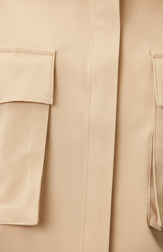 Bej N-tech Bel Büzgü Detaylı  Dış Gömlek