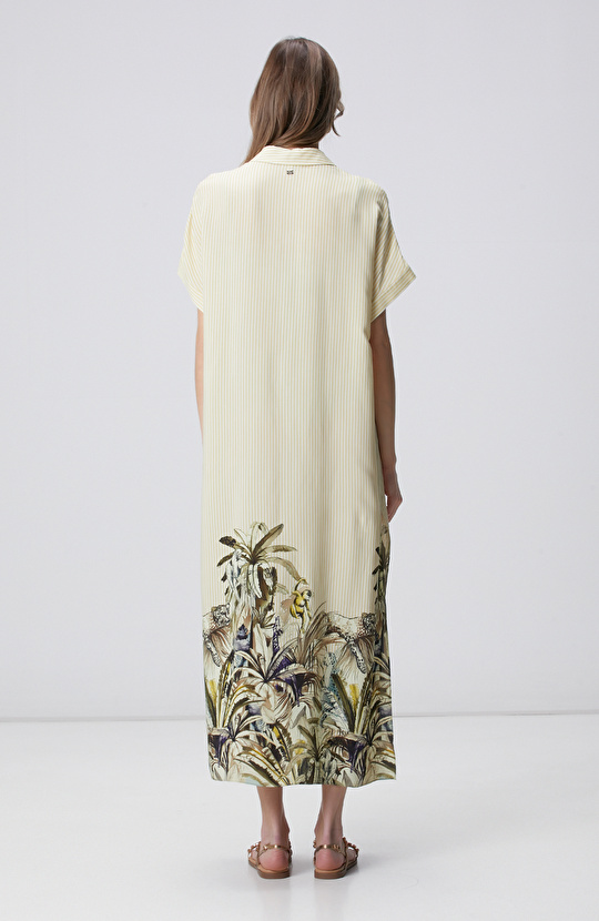 Sarı Yeşil Desen Detaylı Kaftan