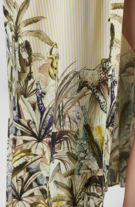 Sarı Yeşil Desen Detaylı Kaftan