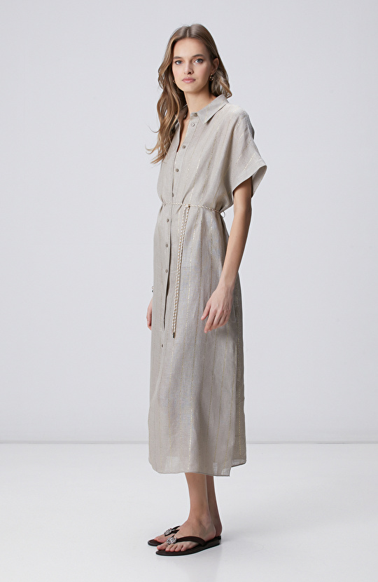 Bej Melanj Keten Kaftan