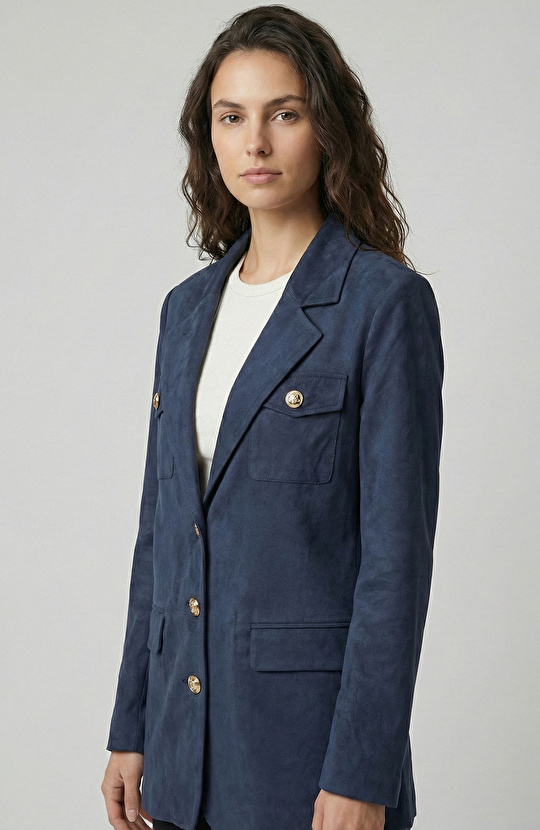 Lacivert Cupro Blazer Ceket