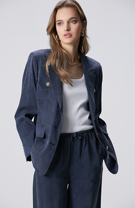 Lacivert Cupro Blazer Ceket
