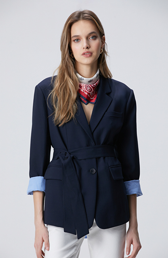 Lacivert Beli Kuşaklı Ceket