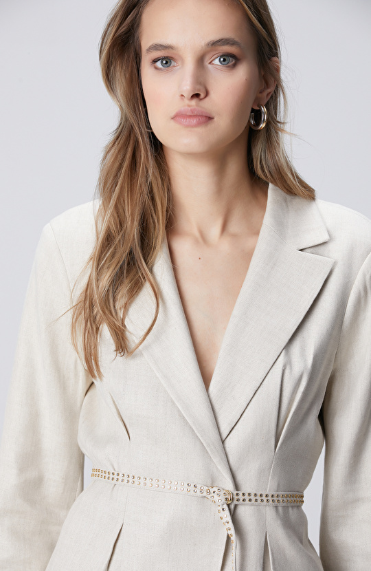 Bej Melanj Keten Mix Ceket