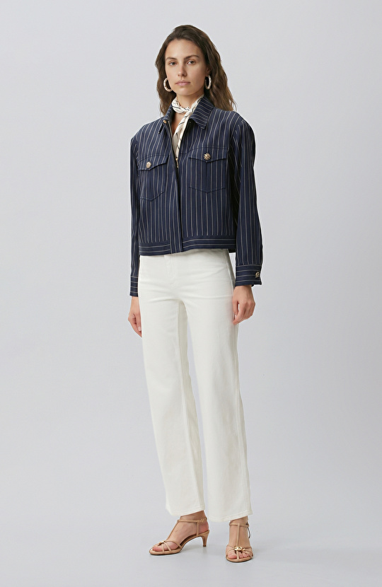 Navy Blue White Striped Jacket