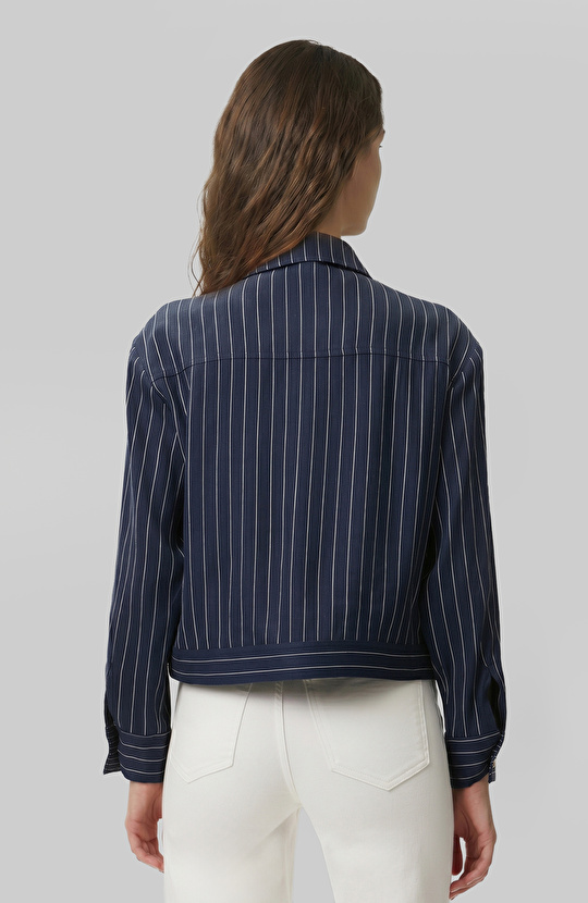 Navy Blue White Striped Jacket