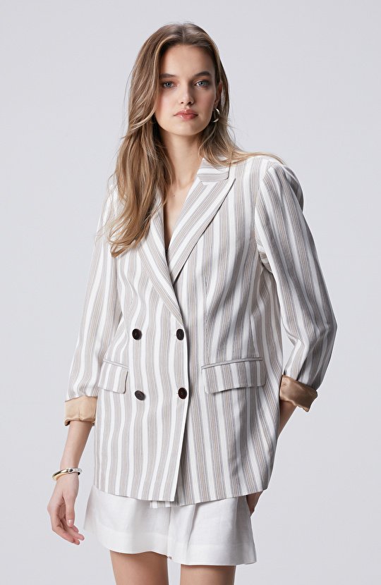 Kırık Beyaz Çizgili Ceket