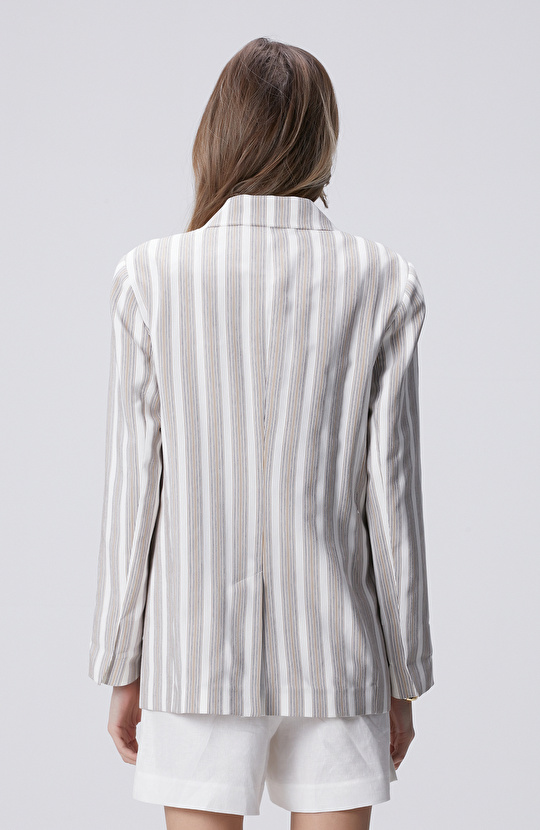 Kırık Beyaz Çizgili Ceket