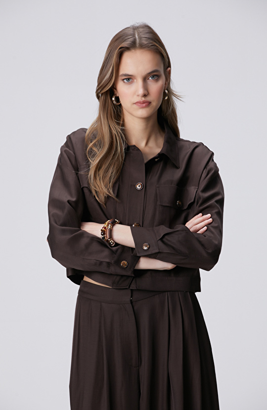 Kahverengi Keten Karışımlı Ceket