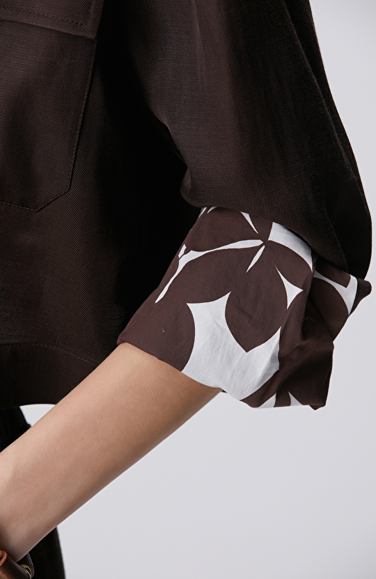 Kahverengi Keten Karışımlı Ceket