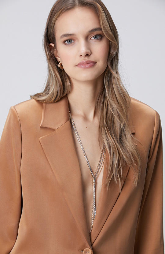 Camel Cupro Blazer Ceket